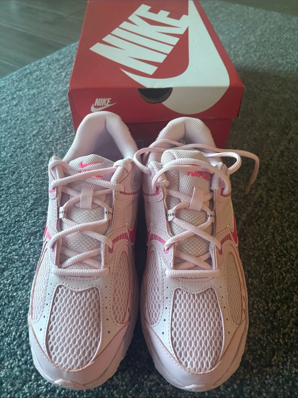Nike Women's Light Pink Mesh Running Sneakers with Hot Pink Swoosh